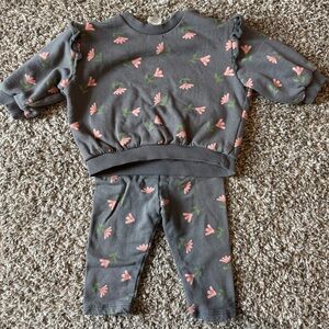 H&M Gray Infant Outfit with Pink Floral Design